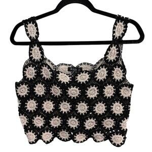 Julia by Love J‎ Womens Medium Black & Beige Crochet Crop Top EUC